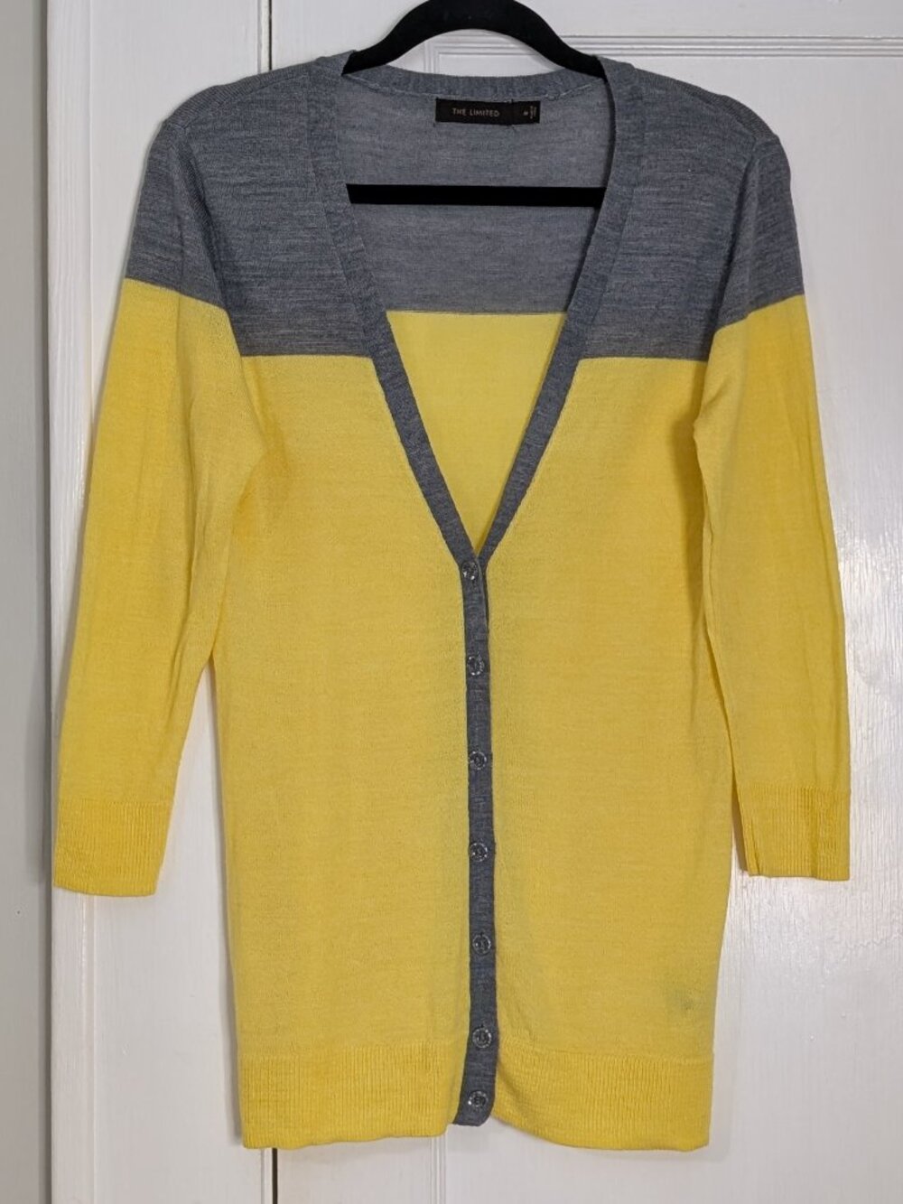 The Limited Women's Medium Soft & Cozy Yellow Summer Colorblock Cardigan Wool
